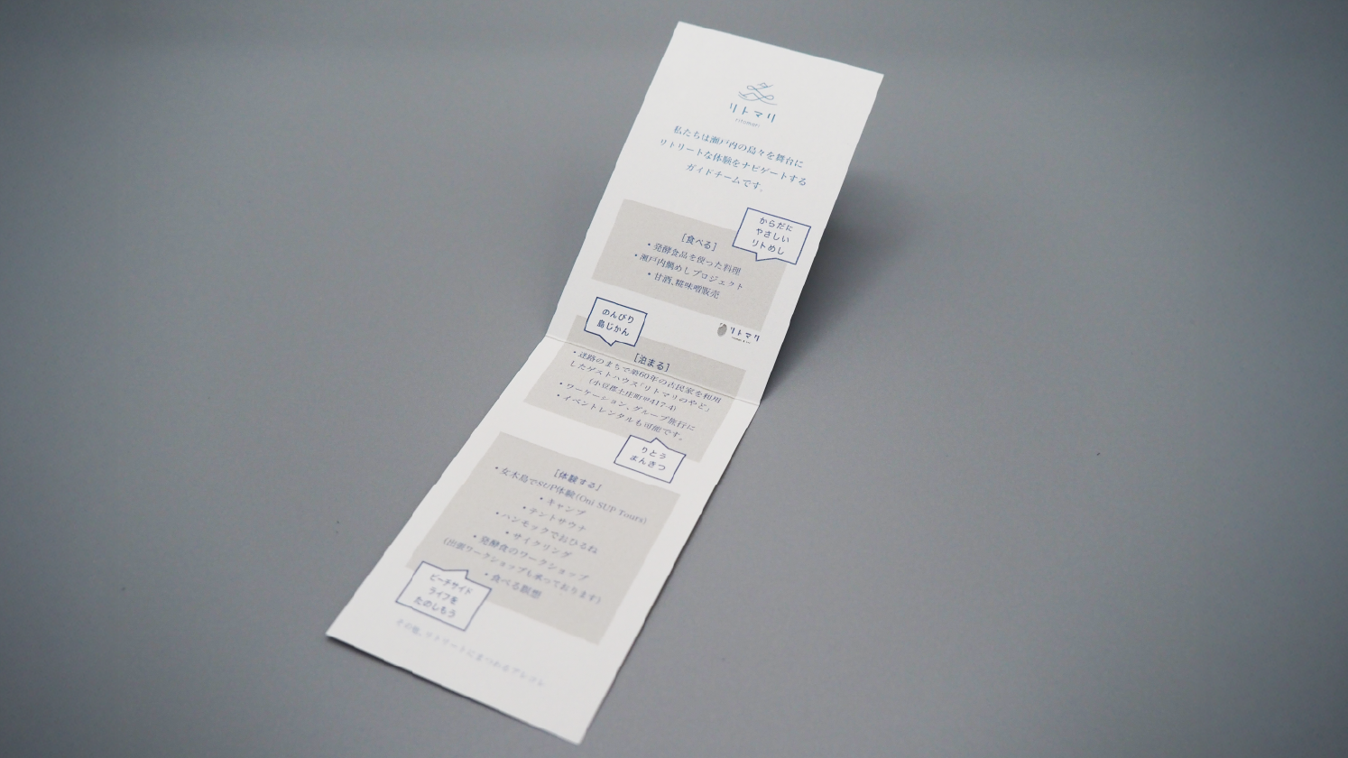 二つ折り名刺を開いたところ